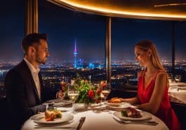 Abendessen im Drehrestaurant Donauturm in Wien