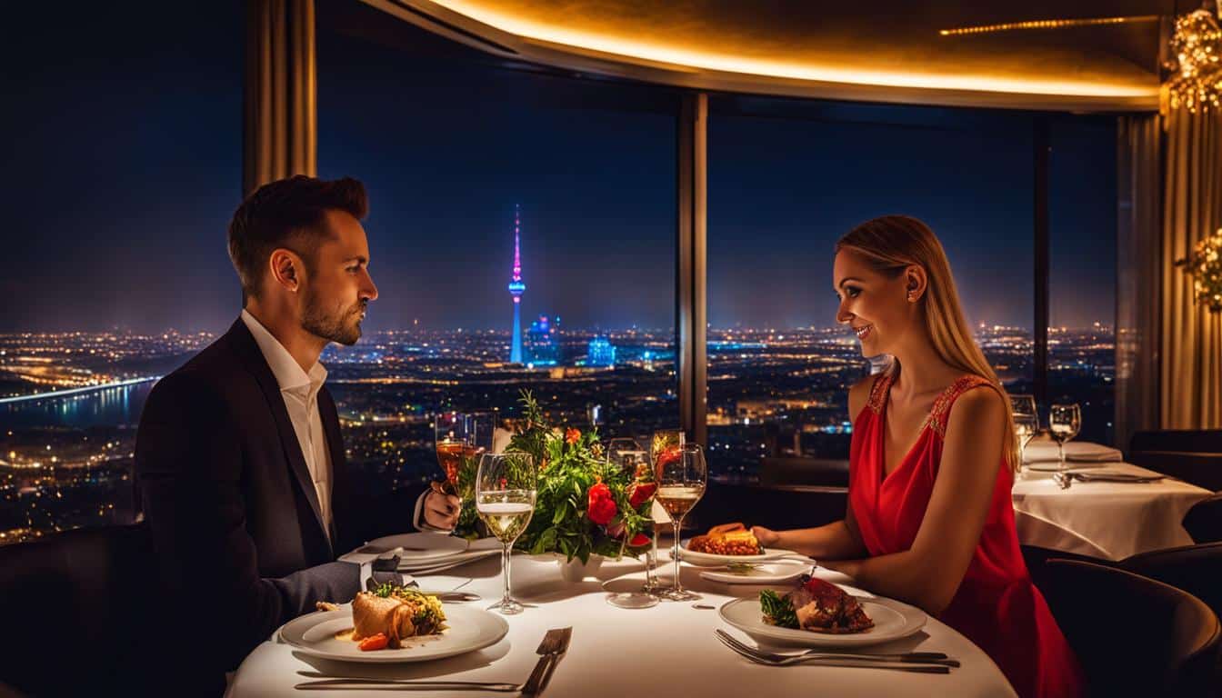 Abendessen im Drehrestaurant Donauturm in Wien