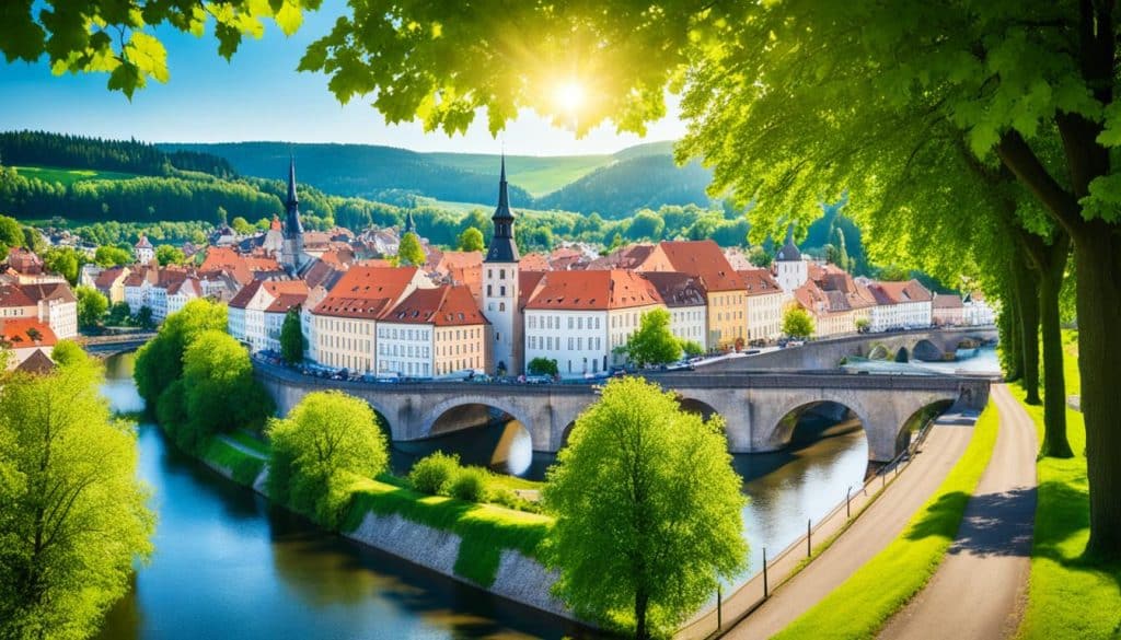 Blick auf historische Stadt am Ennsradweg Blick auf historische Stadt am Ennsradweg